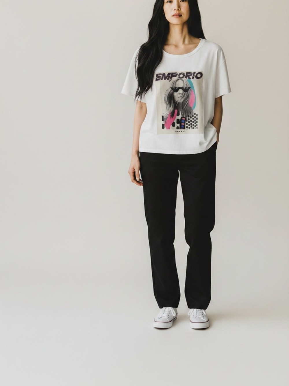 Emporio Armani White Graphic Short-Sleeve Tee With Pink & Blue Accents View 2